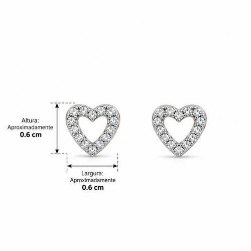 Brinco Coração Vazado Zircônia Cristal Banhado a Prata