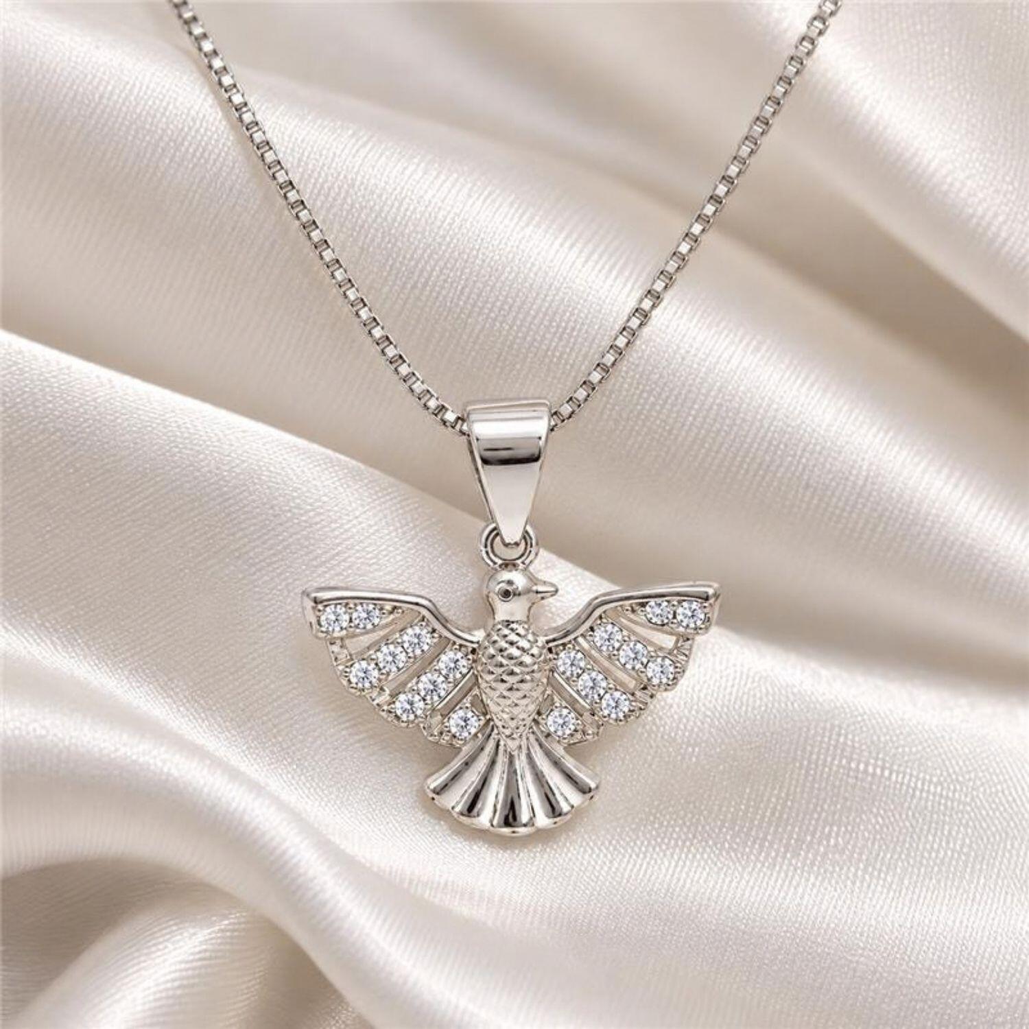 Colar Espirito Santo Micro Zircônia Cristal Banhado a Prata