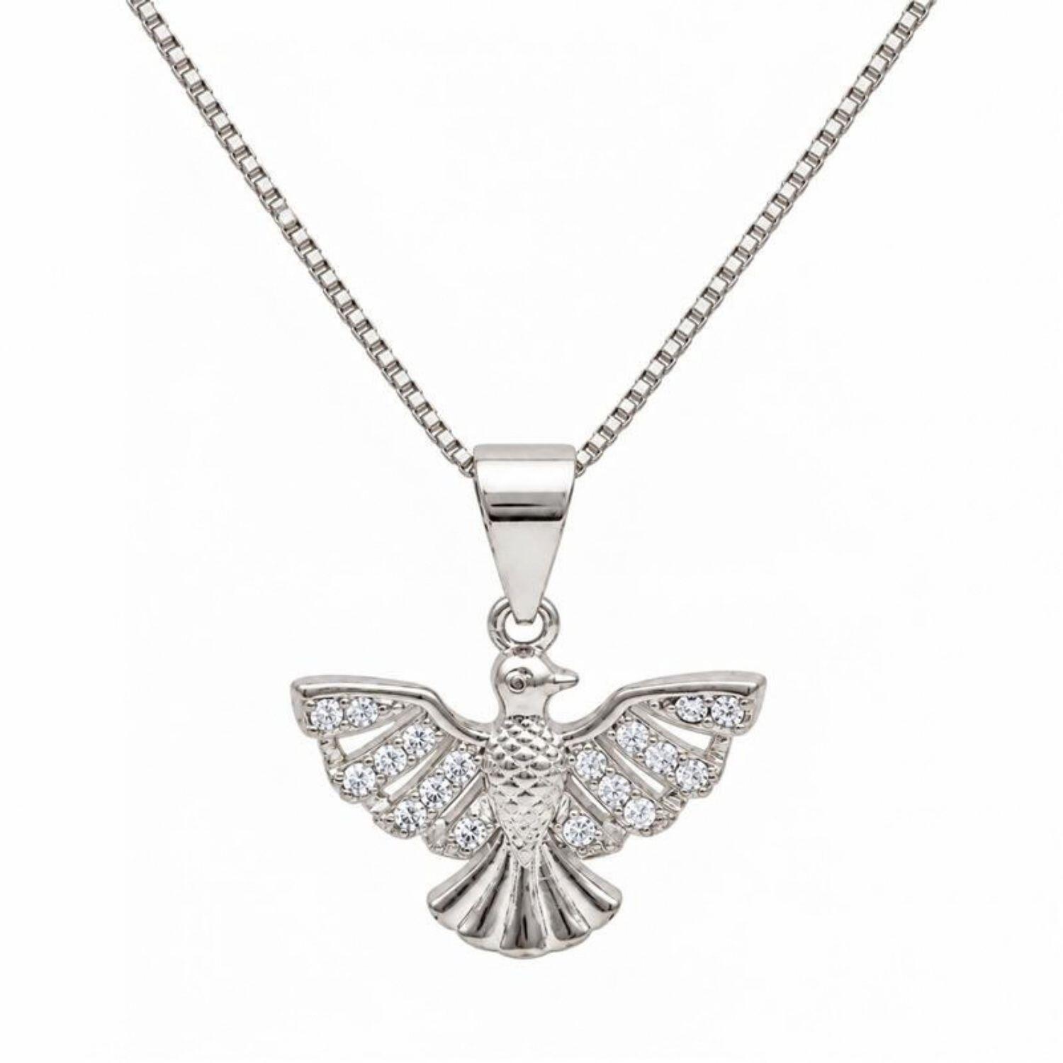 Colar Espirito Santo Micro Zircônia Cristal Banhado a Prata