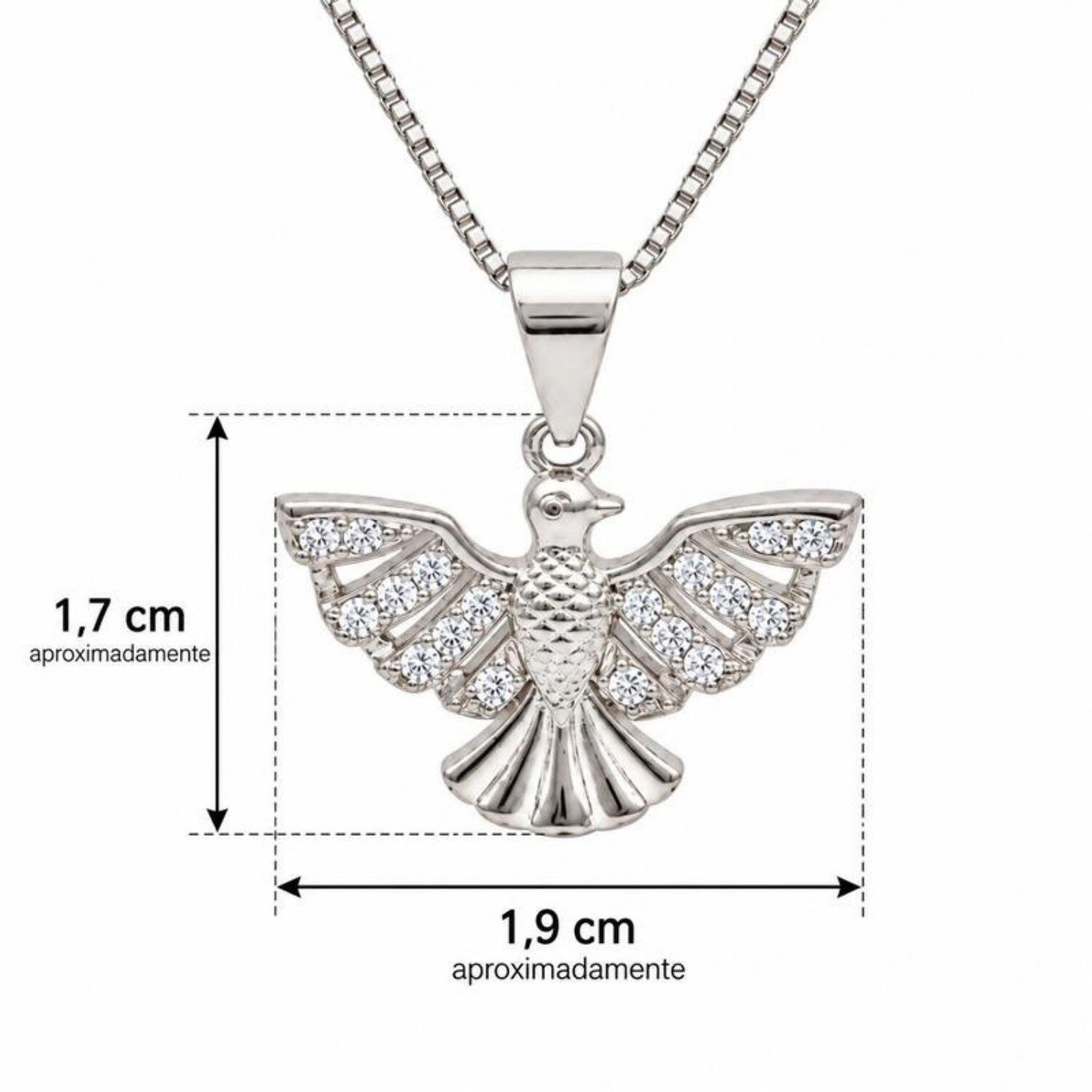 Colar Espirito Santo Micro Zircônia Cristal Banhado a Prata