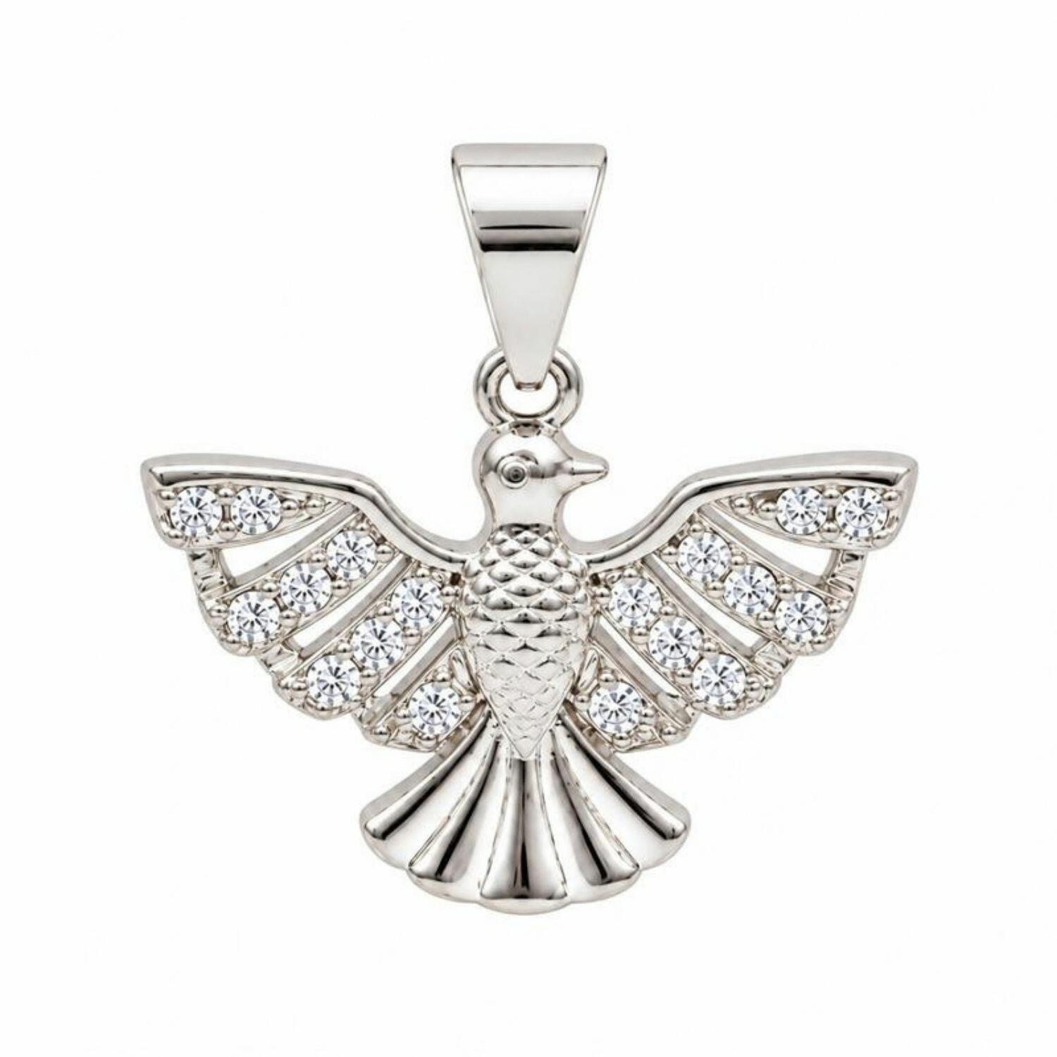 Colar Espirito Santo Micro Zircônia Cristal Banhado a Prata