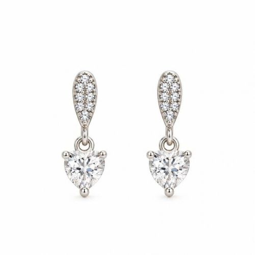 Brinco Pendente Coração Zircônia Cristal Banhado a Prata