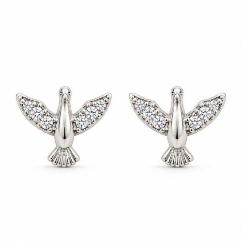 Brinco Espírito Santo com Micro Zircônia Cristal Banhado a Prata