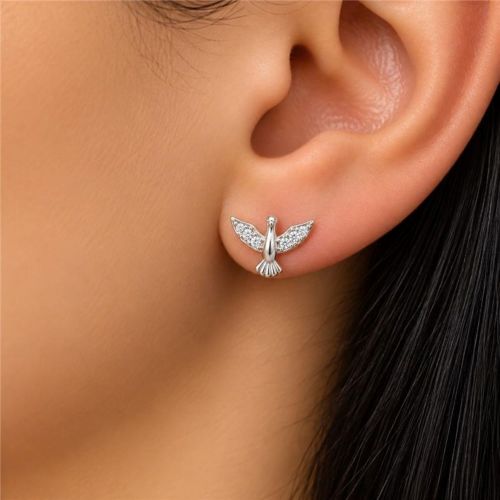 Brinco Espírito Santo com Micro Zircônia Cristal Banhado a Prata