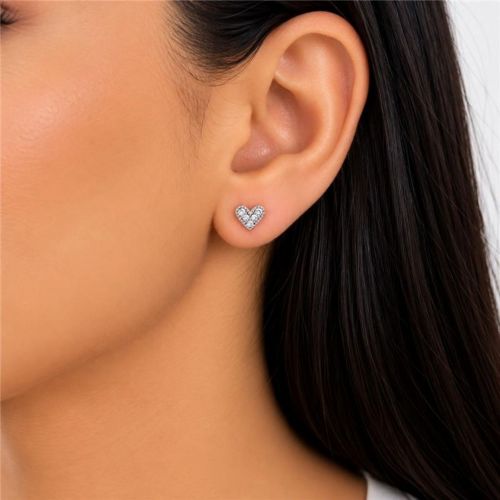 Brinco Coração Zircônia Cristal Banhado a Prata