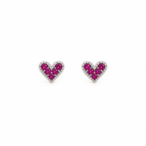 Brinco Cora��o Zirc�nia Rosa Pink Banhado a Prata