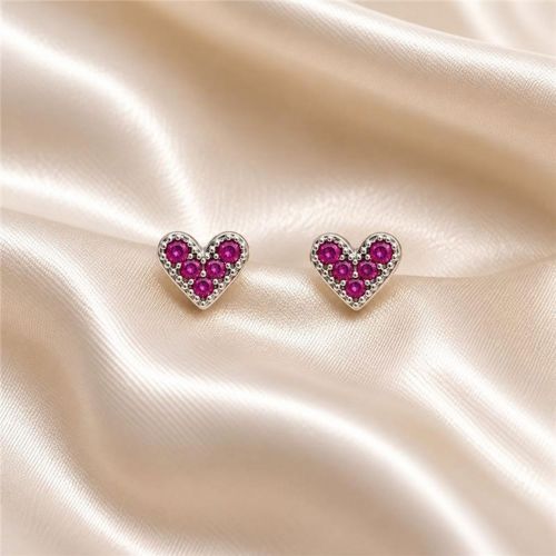 Brinco Cora��o Zirc�nia Rosa Pink Banhado a Prata