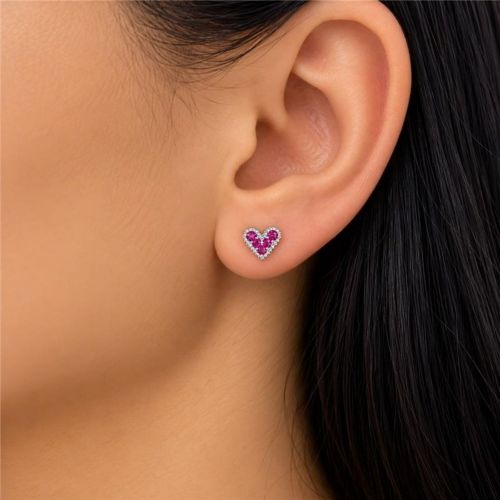 Brinco Cora��o Zirc�nia Rosa Pink Banhado a Prata
