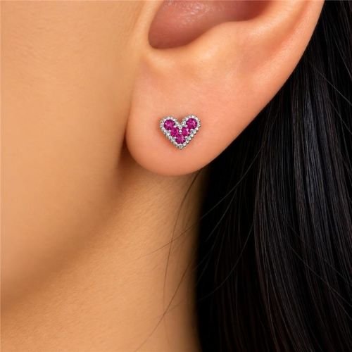 Brinco Cora��o Zirc�nia Rosa Pink Banhado a Prata