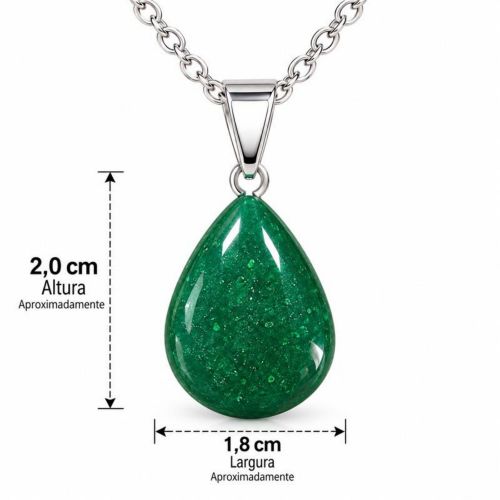 Colar Gota Pedra Natural Quartzo Verde Banhado a Prata