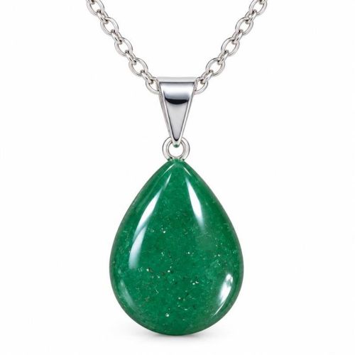 Colar Gota Pedra Natural Quartzo Ma�a Verde Banhado a Prata