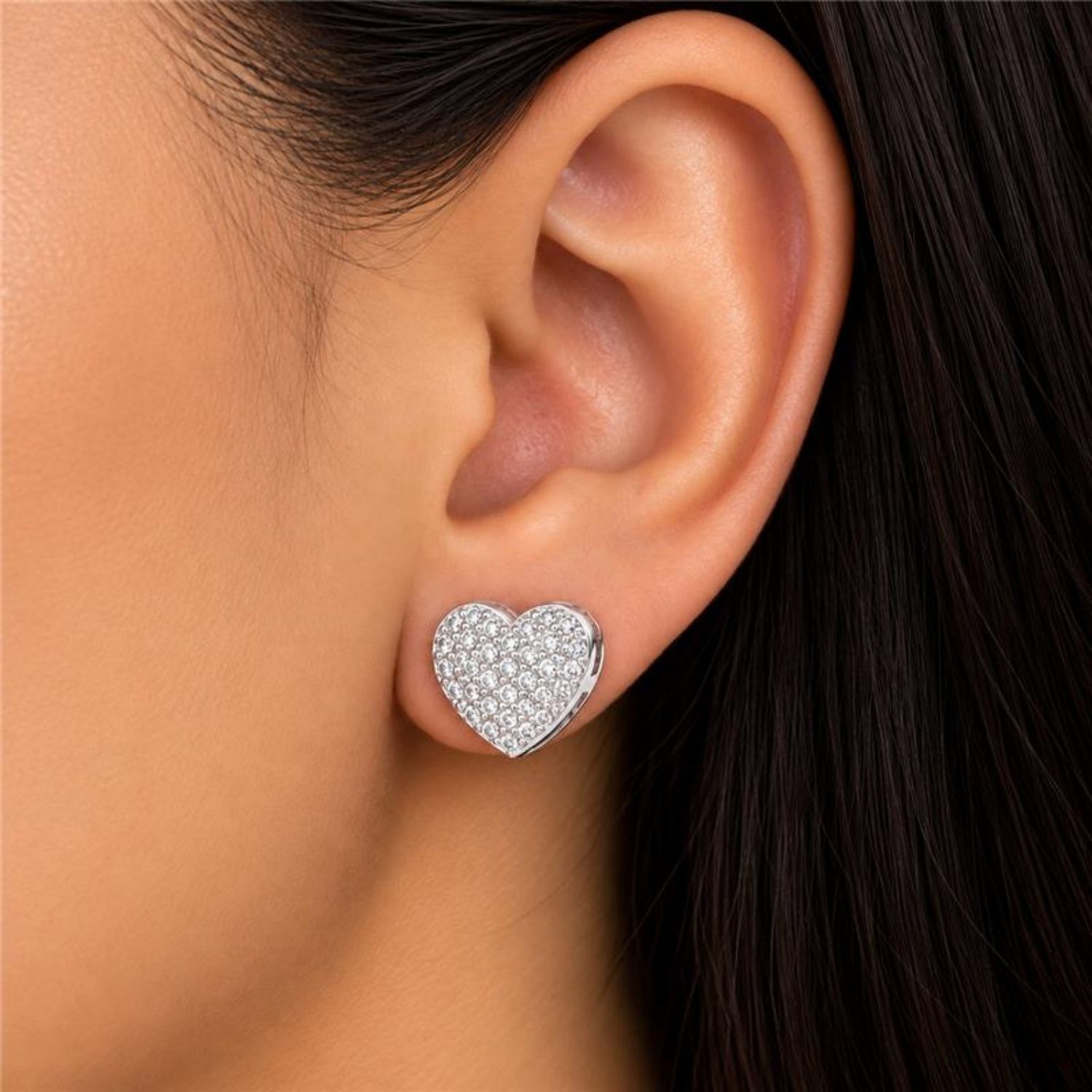 Brinco Coração Micro Zircônia Cristal Banhado a Prata