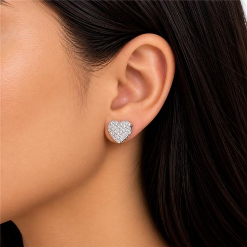 Brinco Coração Micro Zircônia Cristal Banhado a Prata