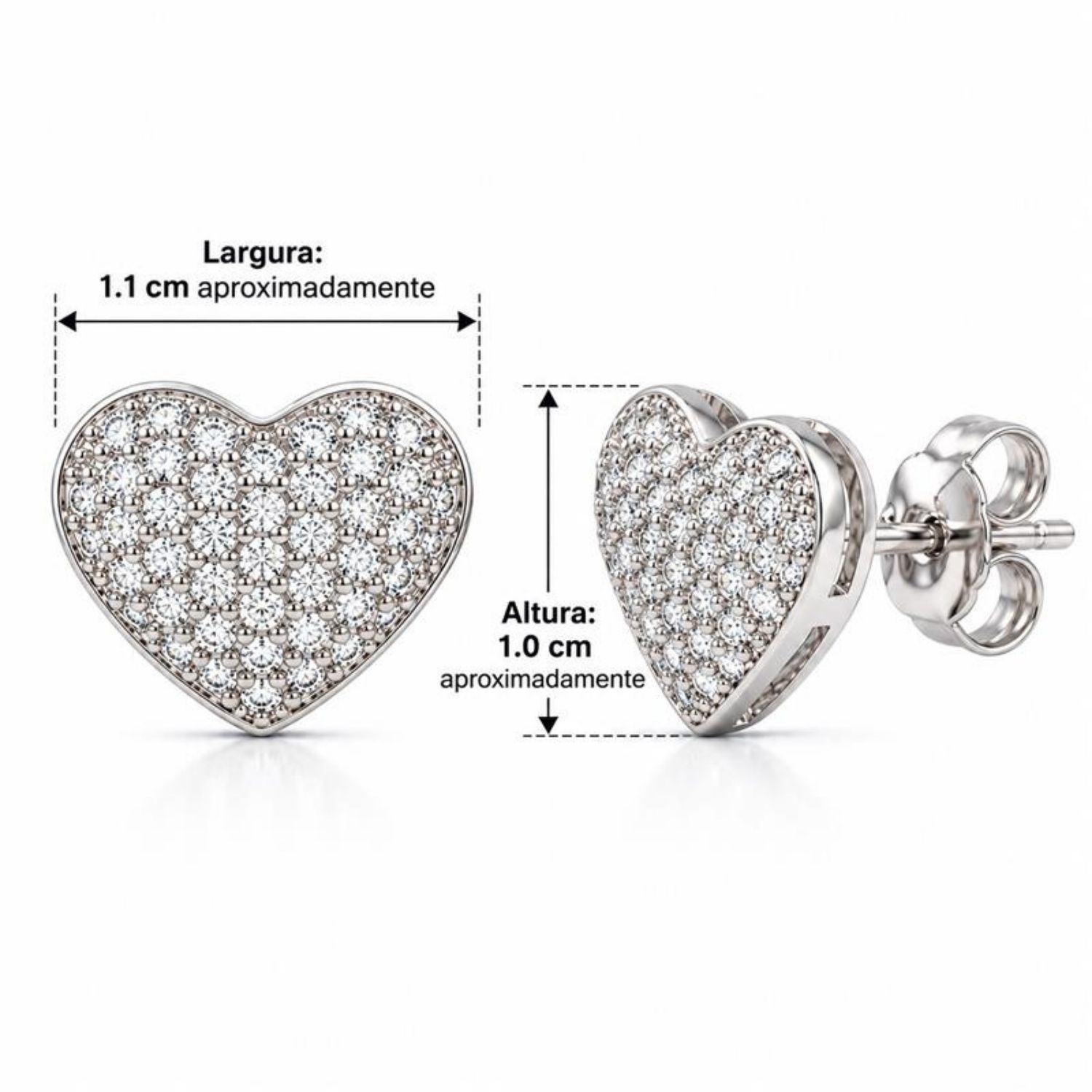Brinco Coração Micro Zircônia Cristal Banhado a Prata