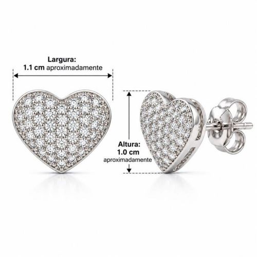 Brinco Coração Micro Zircônia Cristal Banhado a Prata