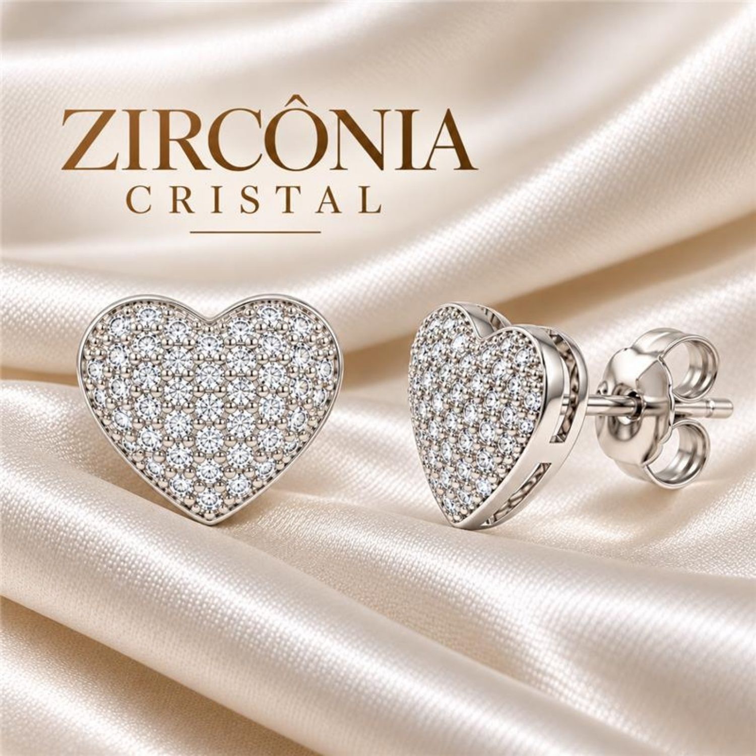 Brinco Coração Micro Zircônia Cristal Banhado a Prata