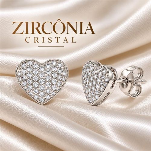 Brinco Coração Micro Zircônia Cristal Banhado a Prata
