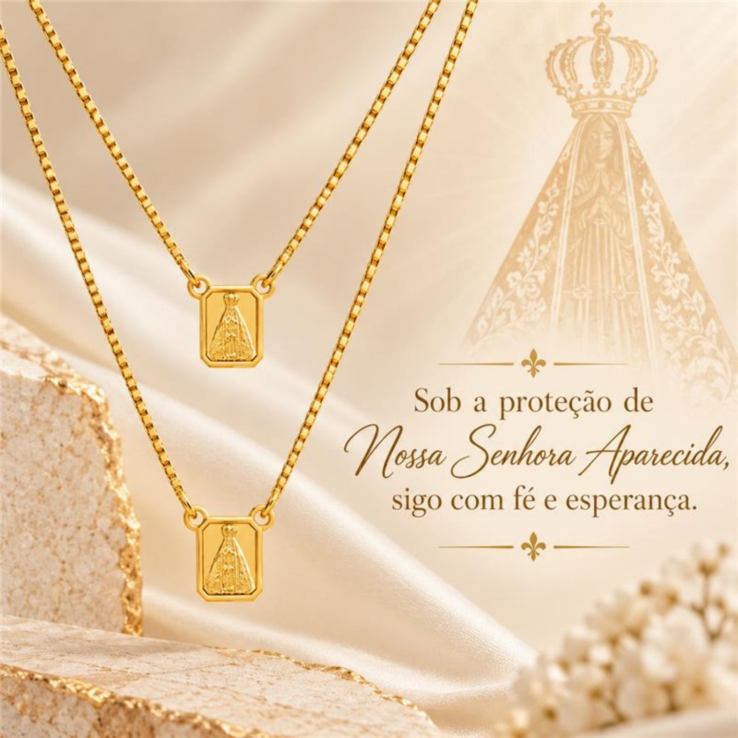 Escapulário Nossa Senhora Aparecida Banhado a Ouro