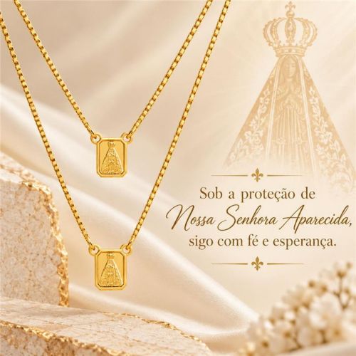 Escapulário Nossa Senhora Aparecida Banhado a Ouro