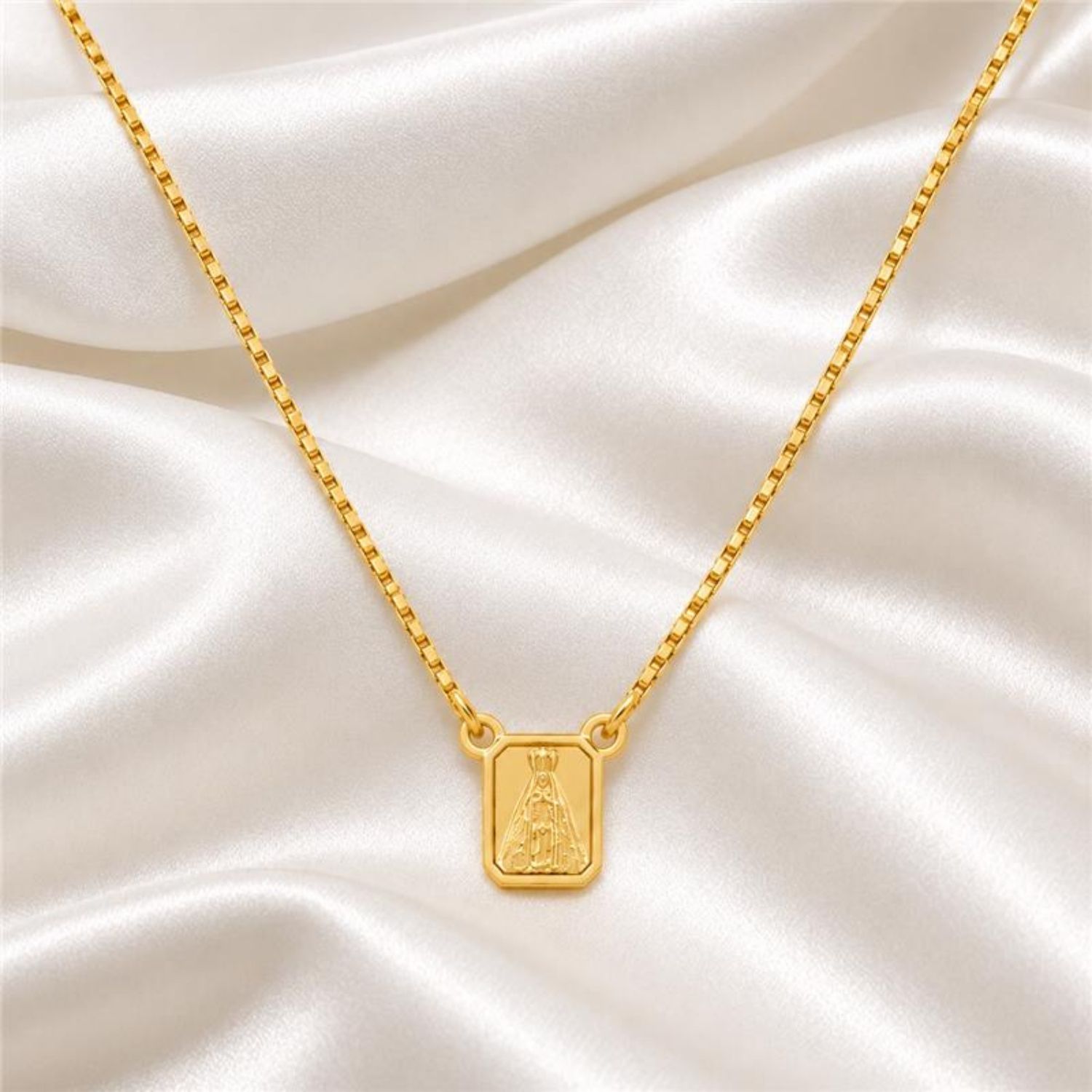 Escapulário Sagrado Coração com Nossa Senhora Aparecida Banhado a Ouro