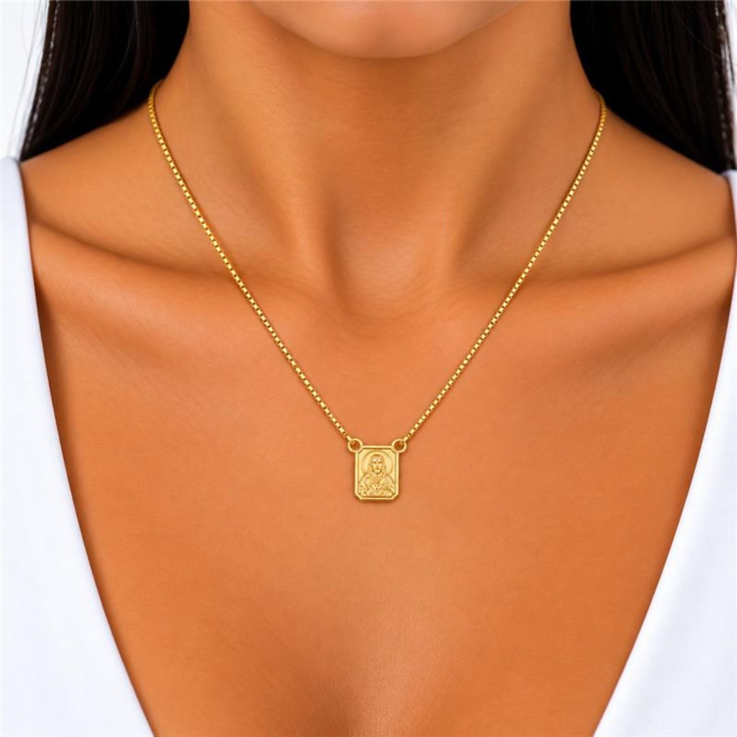 Escapulário Nossa Senhora do Carmo com Sagrado Coração Banhado a Ouro