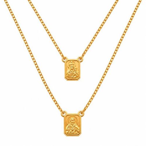 Escapulário Nossa Senhora do Carmo com Sagrado Coração Banhado a Ouro