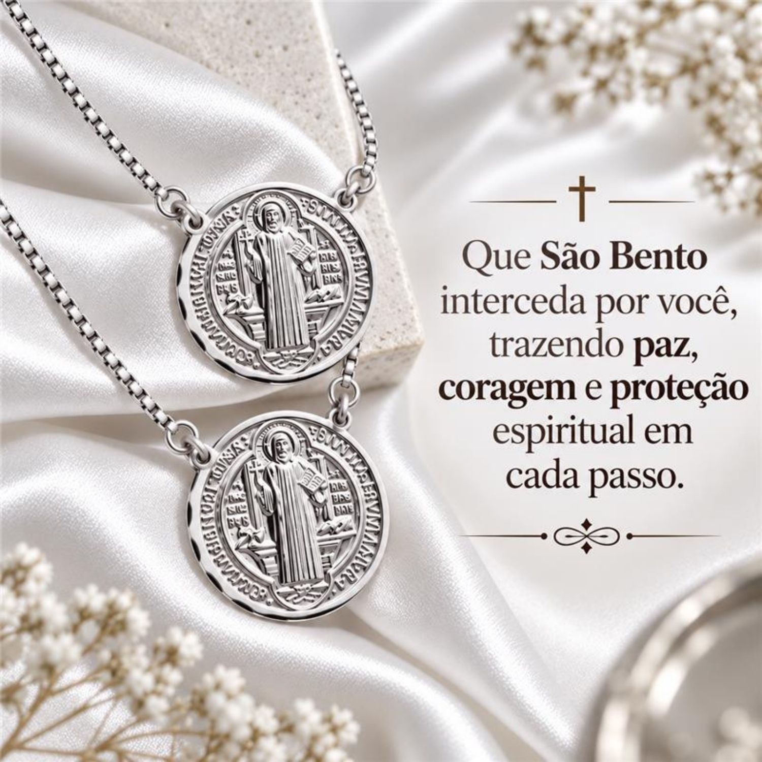 Escapulário São Bento Banhado a Prata