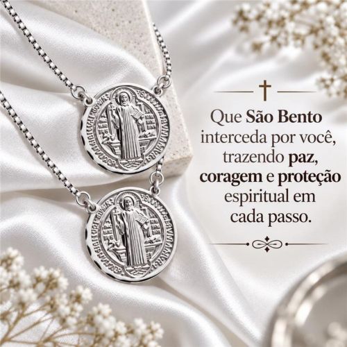 Escapulário São Bento Banhado a Prata