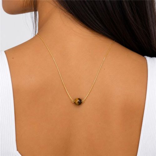 Escapul�rio Pedra Natural Olho de Tigre Banhado a Ouro