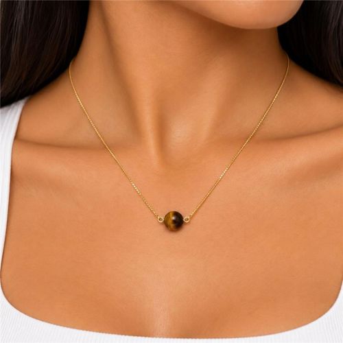 Escapul�rio Pedra Natural Olho de Tigre Banhado a Ouro