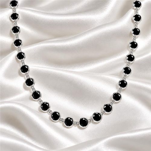 Colar Cristal Negro Redondo Banhado a Prata