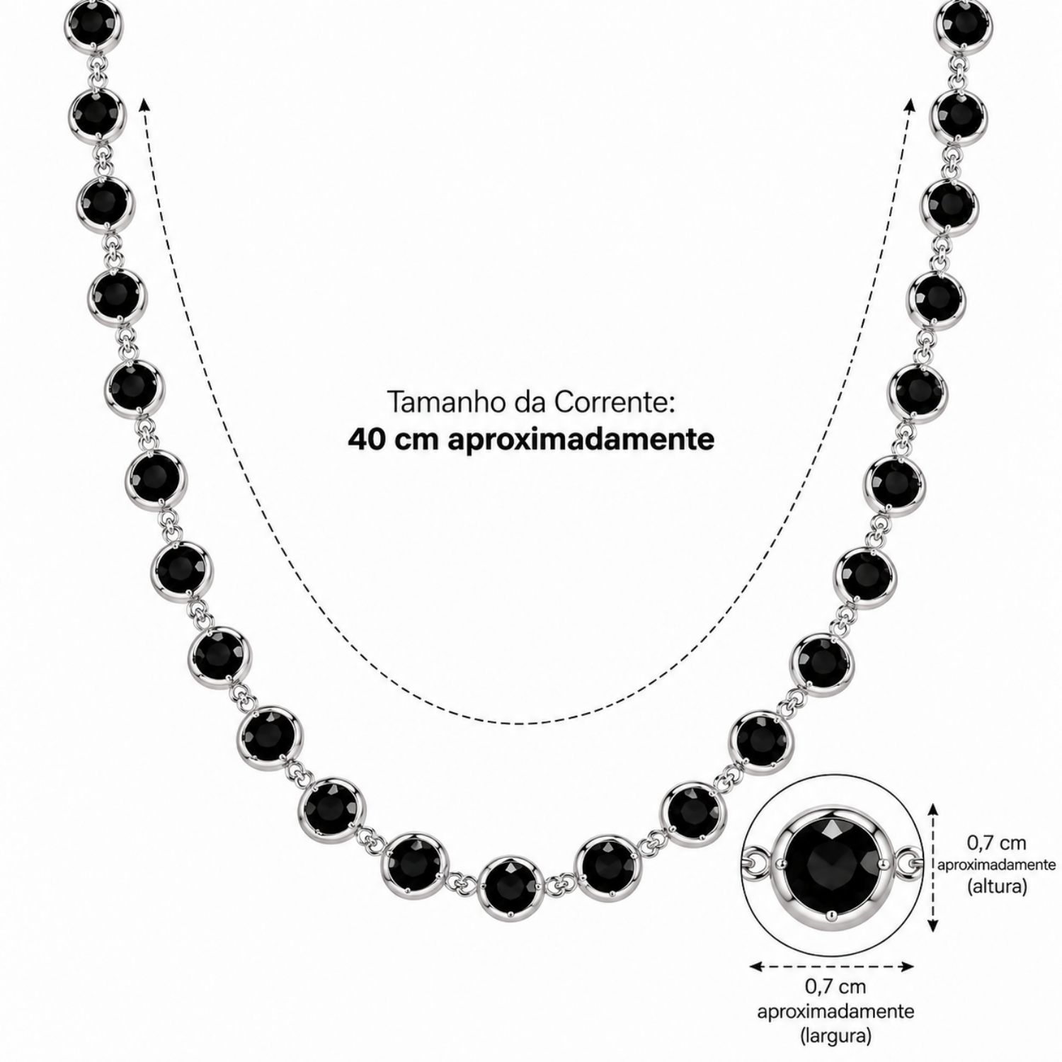 Colar Cristal Negro Redondo Banhado a Prata