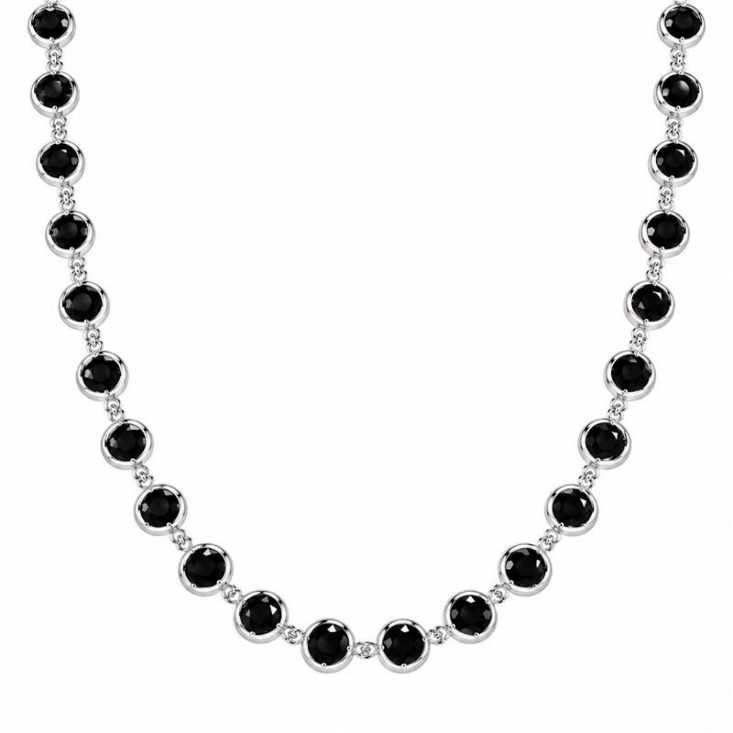 Colar Cristal Negro Redondo Banhado a Prata