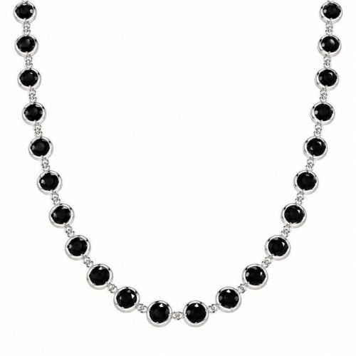 Colar Cristal Negro Redondo Banhado a Prata