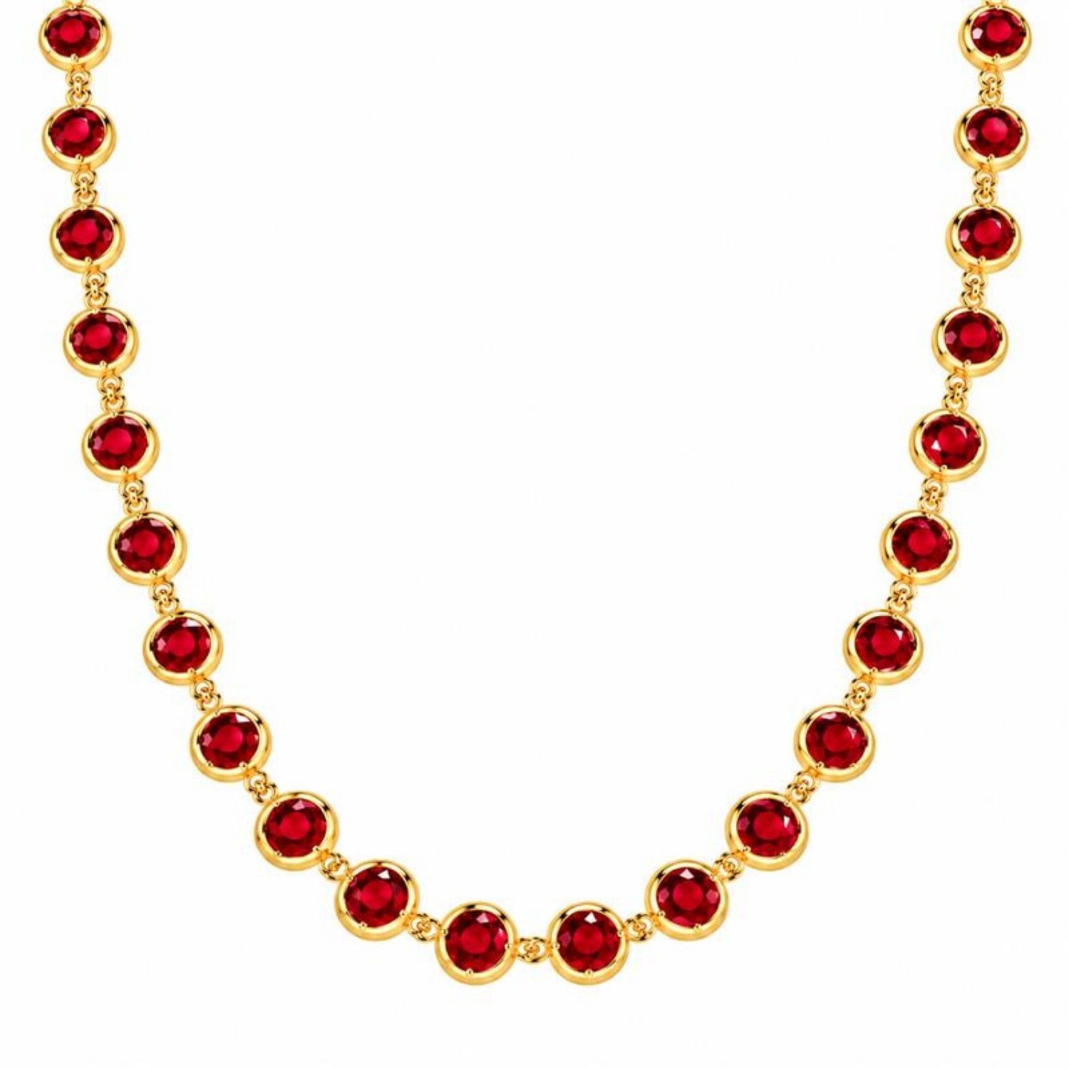 Colar Cristal Rubi Redondo Banhado a Ouro
