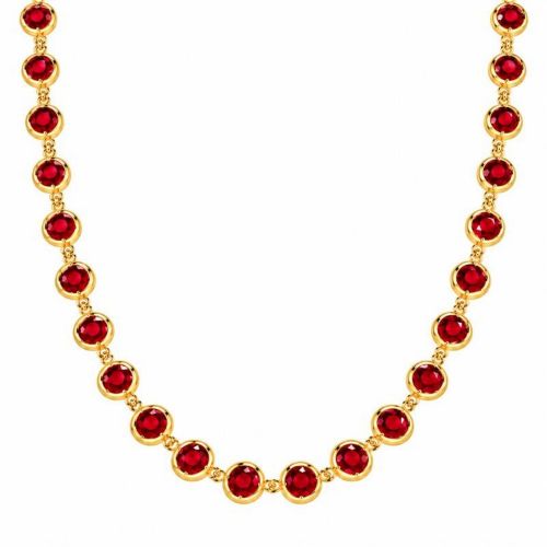 Colar Cristal Rubi Redondo Banhado a Ouro
