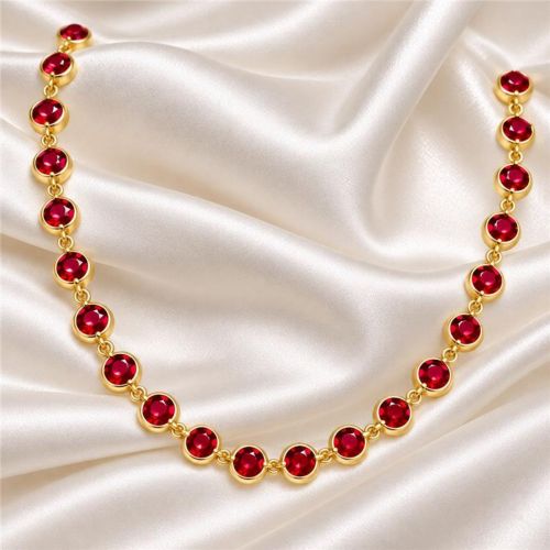Colar Cristal Rubi Redondo Banhado a Ouro