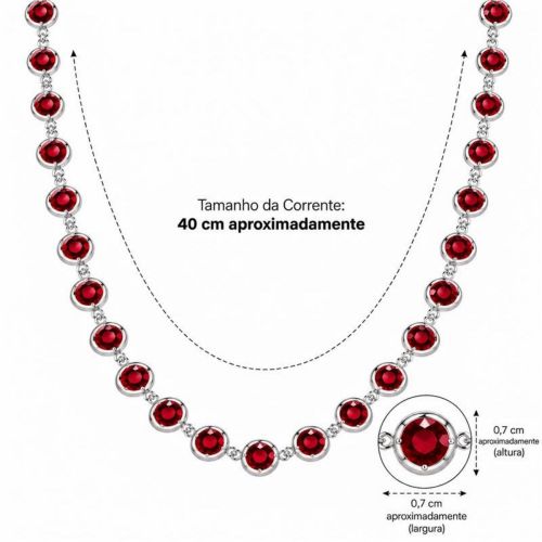 Colar Cristal Rubi Redondo Banhado a Prata