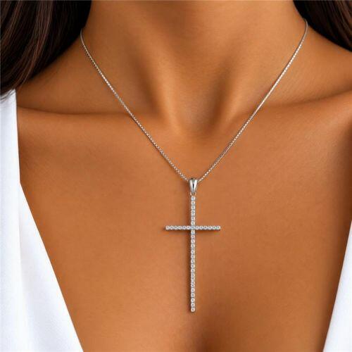 Colar Cruz 4.0 cm Micro Zircônia Cristal Banhado a Prata