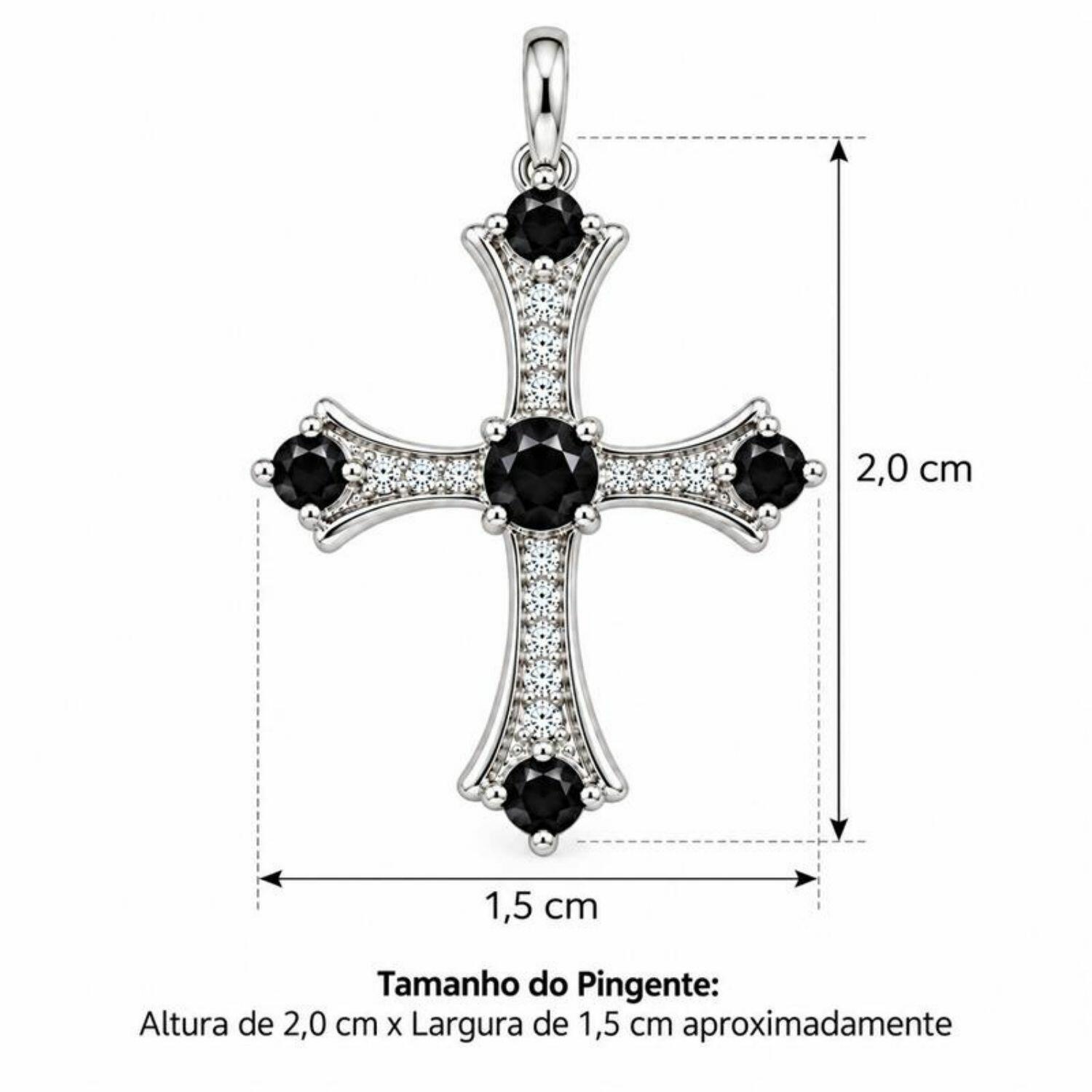 Colar Cruz Zircônia Negra e Cristal Banhado a Prata