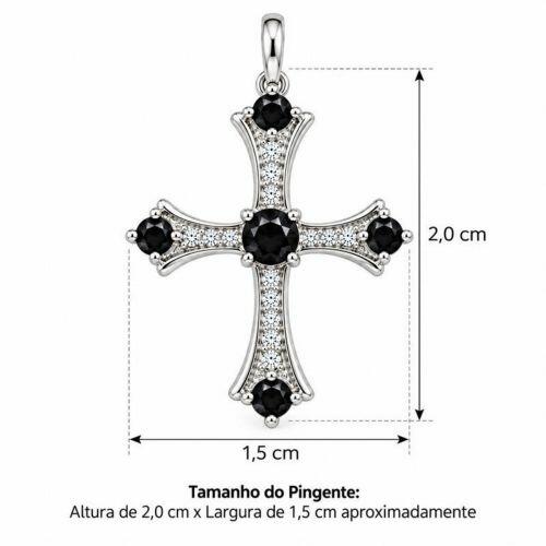 Colar Cruz Zircônia Negra e Cristal Banhado a Prata