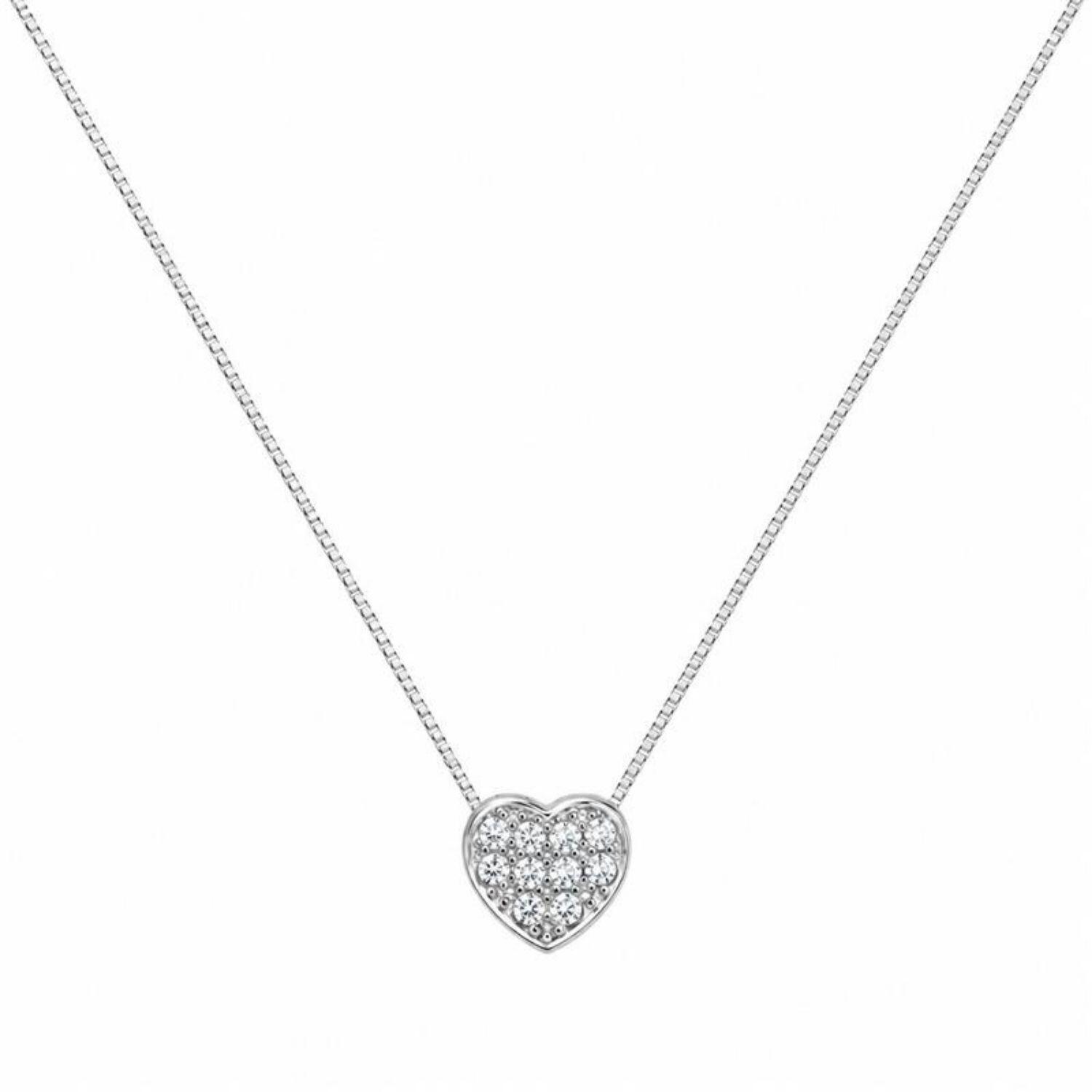 Colar Coração Micro Zircônia Cristal Banhado a Prata
