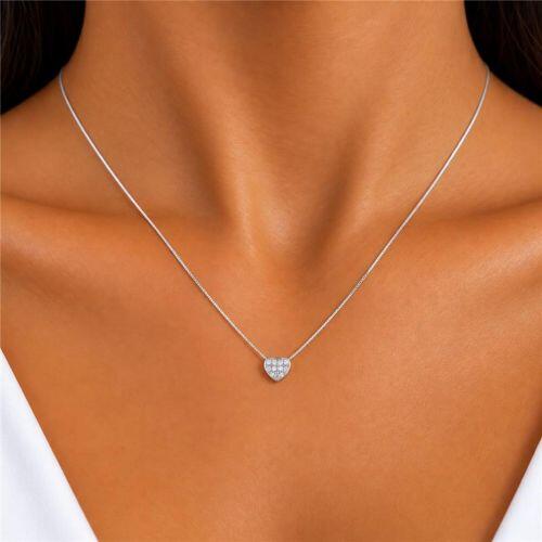 Colar Coração Micro Zircônia Cristal Banhado a Prata