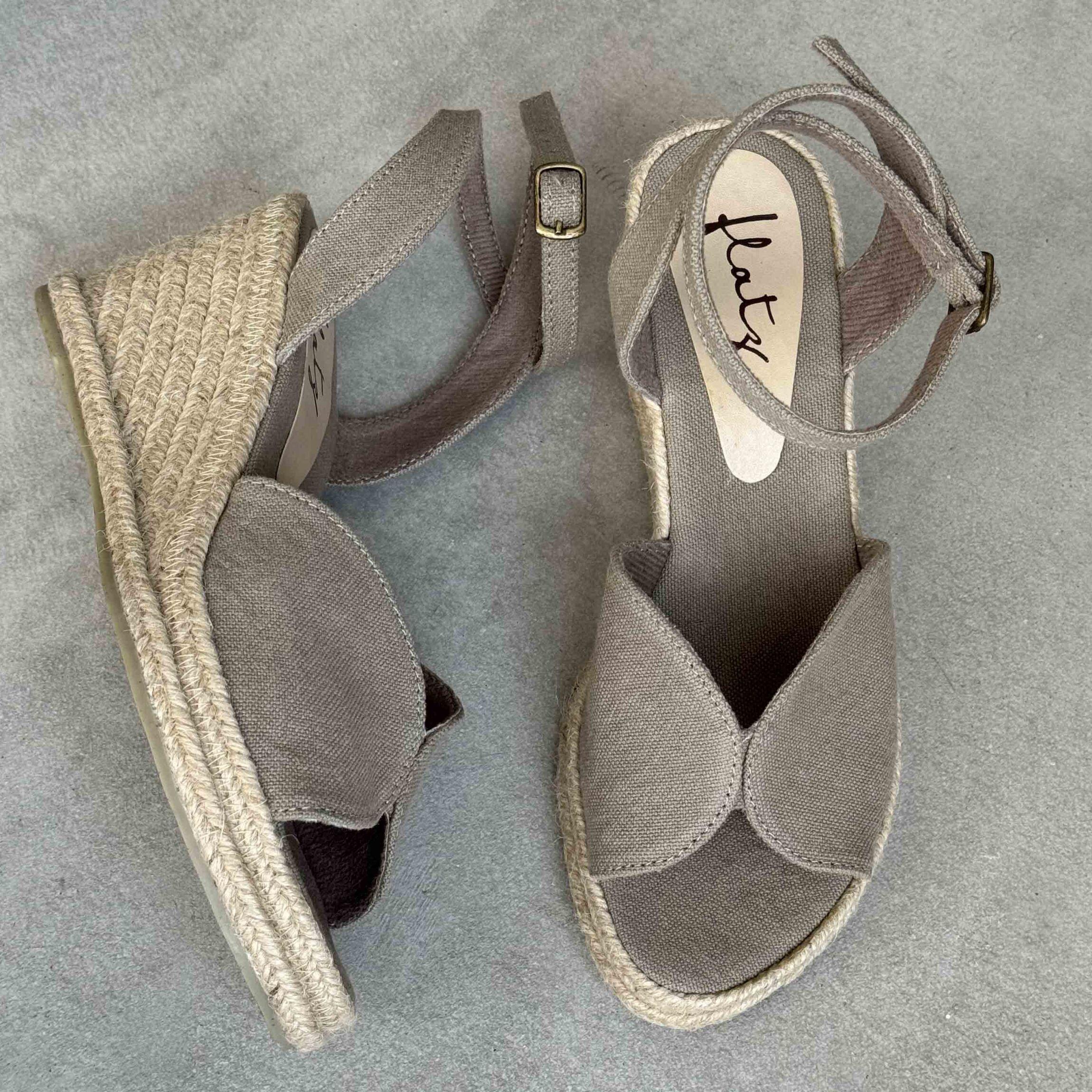papas Espadrille anabela peep toe cinza