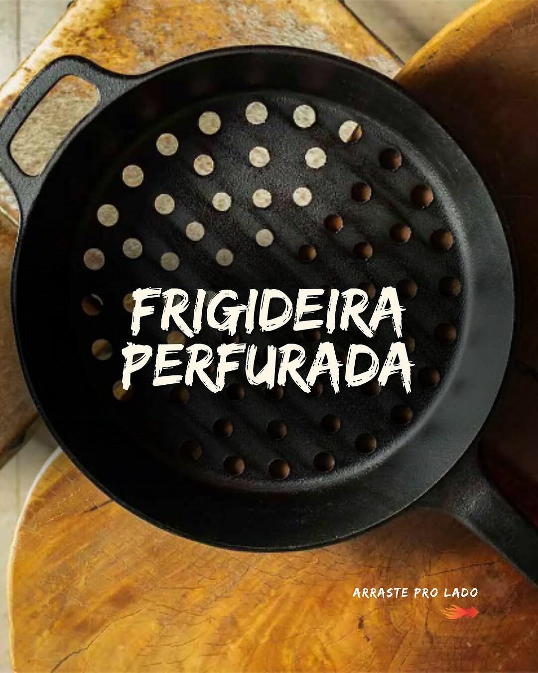 Frigideira perfurada em ferro fundido para churrasco