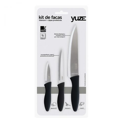 Kit 3 Facas Titanium Silver Yuze