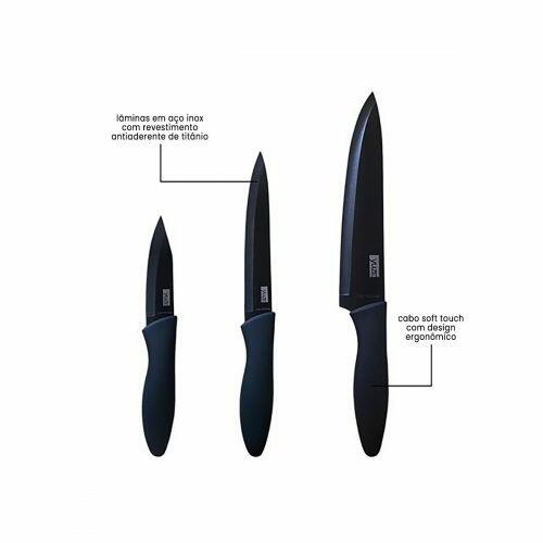 Kit 3 Facas Titanium Black Yuze