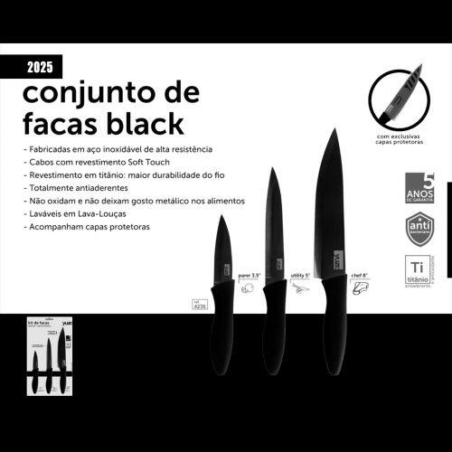 Kit 3 Facas Titanium Black Yuze