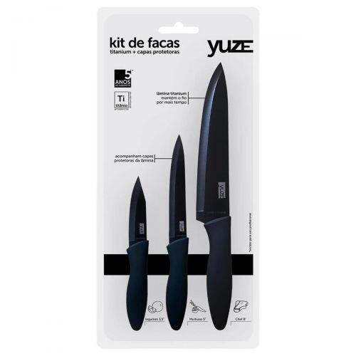 Kit 3 Facas Titanium Black Yuze