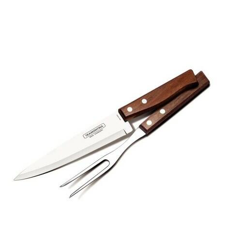 Jogo 2 Pe�as para Churrasco em A�o Inox com Cabo em Madeira Natural Tramontina